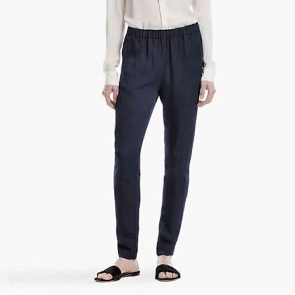 Theory Thorene Wool Pull On Slim Leg Pants in Navy Size Small